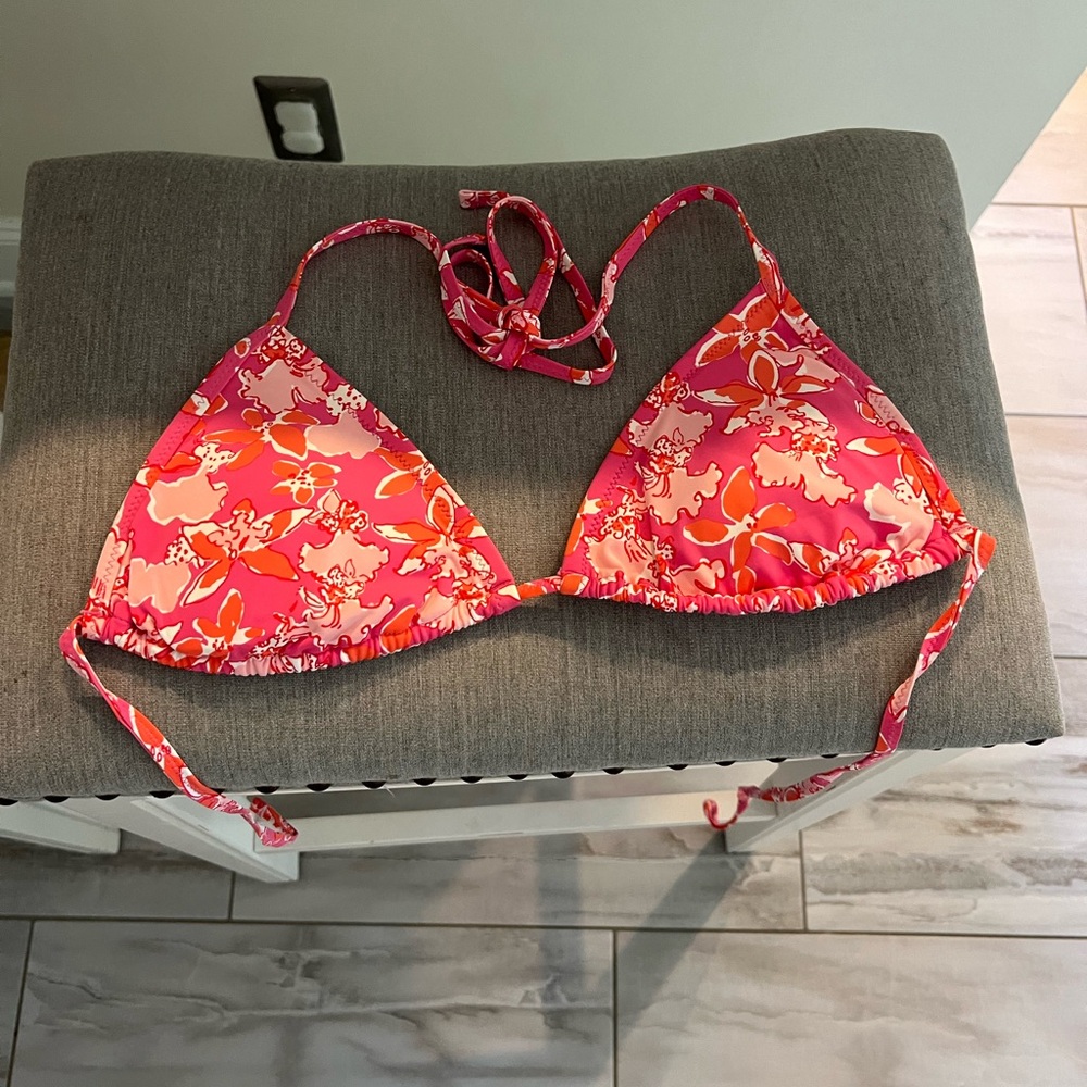 Lilly Pulitzer Triangle String Bikini Top Size M | Tropical Floral Swim Top Reso